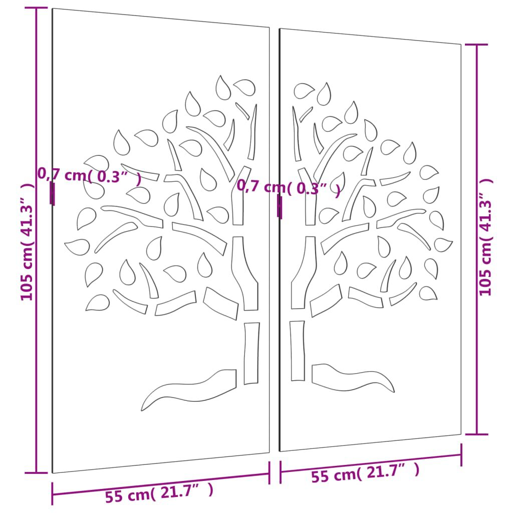 vidaXL Garden Wall Decorations 2 pcs 105x55 cm Corten Steel Tree Design