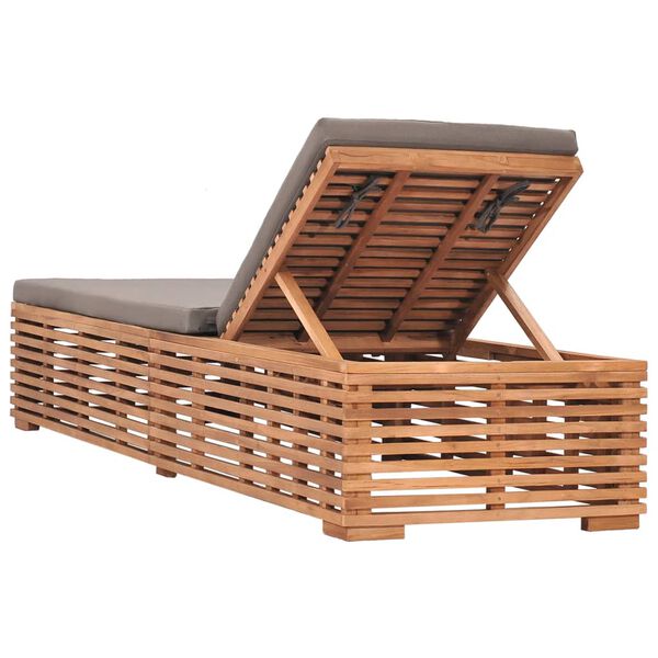 vidaXL Sun Lounger with Dark Grey Cushion Solid Teak Wood
