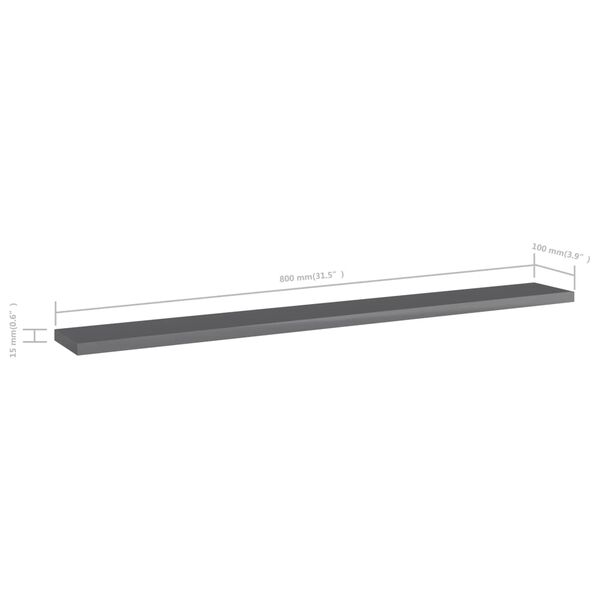 vidaXL Bookshelf Boards 4 pcs High Gloss Grey 80x10x1.5 cm Engineered Wood