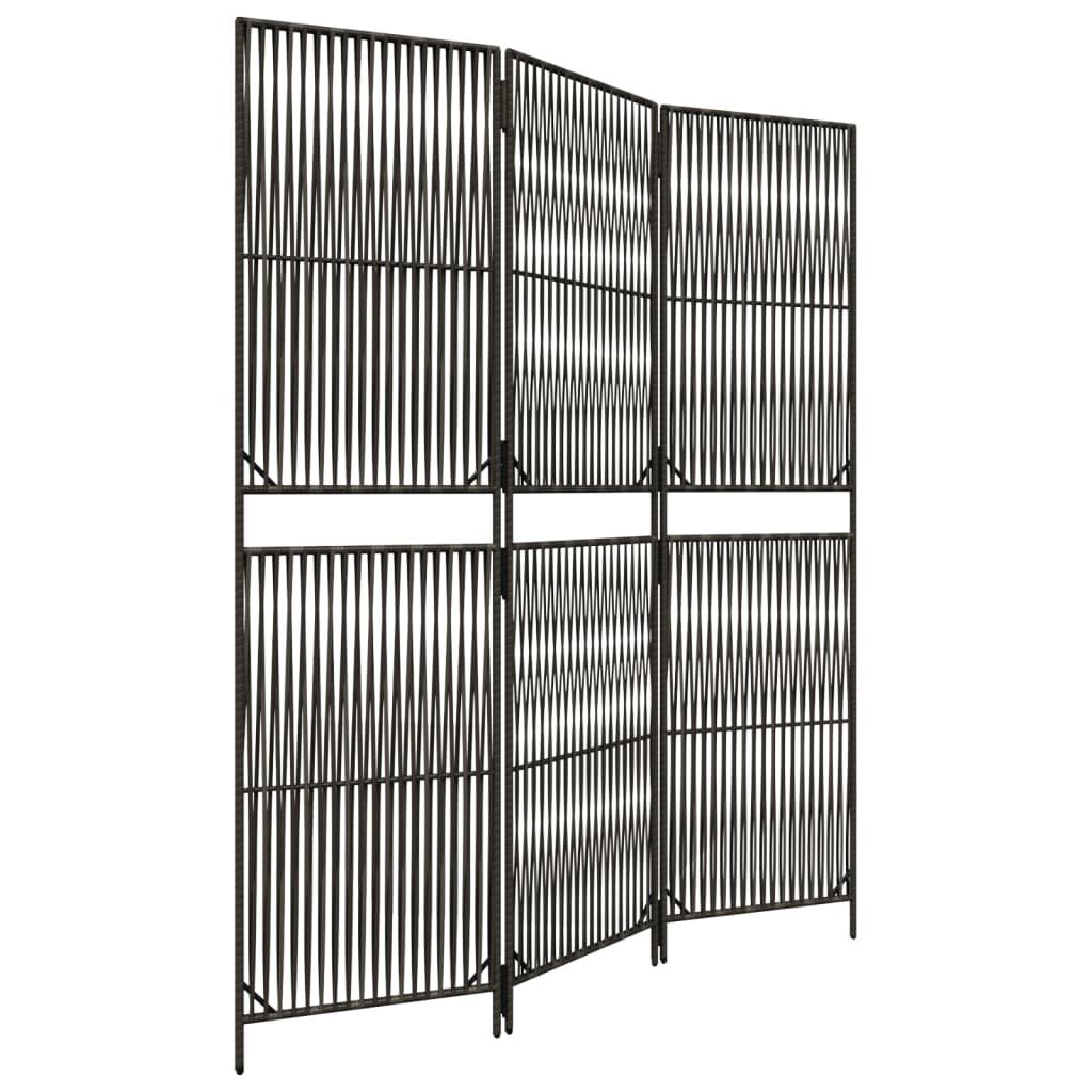 vidaXL Room Divider 3 Panels Grey Poly Rattan