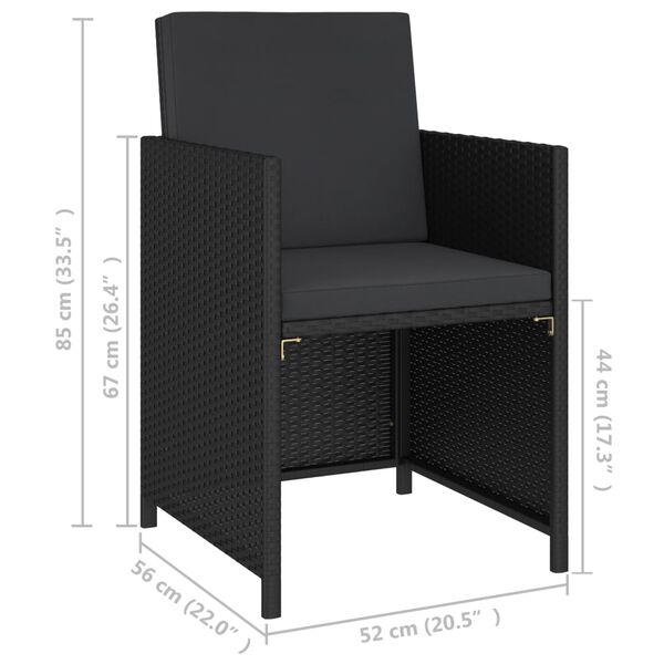 vidaXL 6 Piece Outdoor Dining Set with Cushions Poly Rattan Black