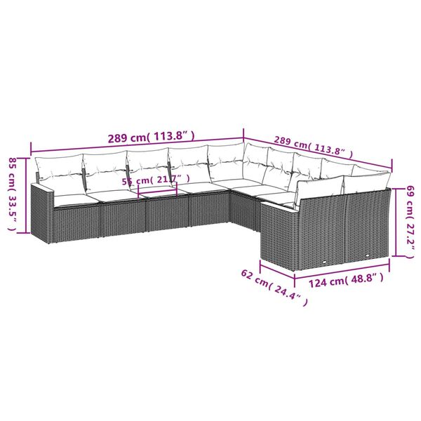 vidaXL 10 Piece Garden Sofa Set with Cushions Black Poly Rattan