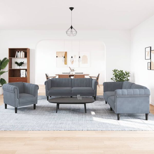 vidaXL 3 Piece Sofa Set Dark Grey Velvet