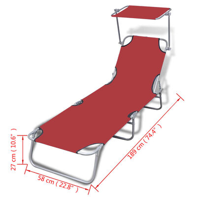 vidaXL Folding Sun Lounger with Canopy Steel and Fabric Red