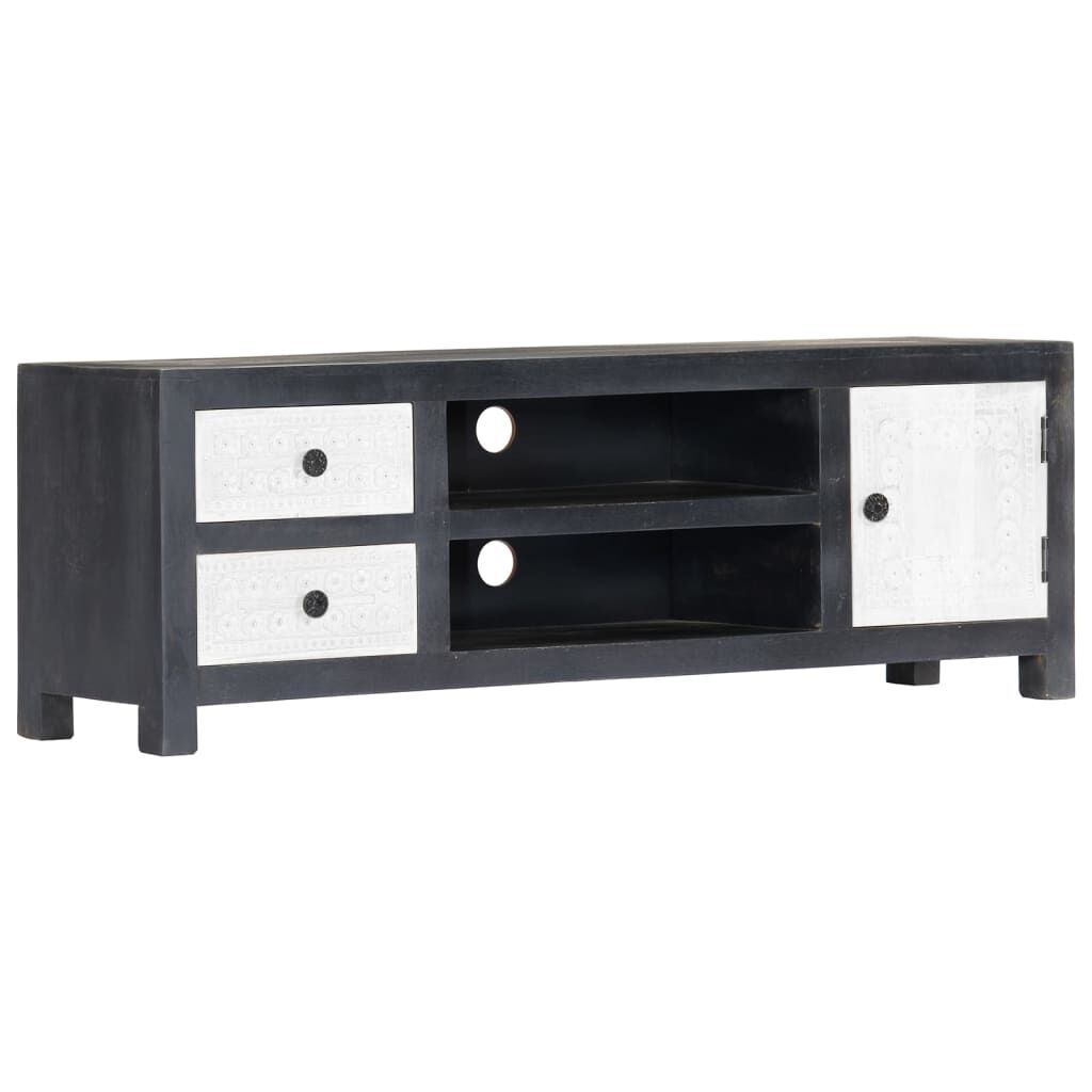vidaXL Hand Carved TV Cabinet Grey&White 120x30x40 cm Solid Wood Mango