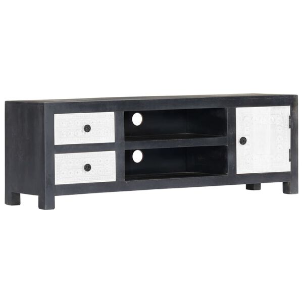vidaXL Hand Carved TV Cabinet Grey&White 120x30x40 cm Solid Wood Mango