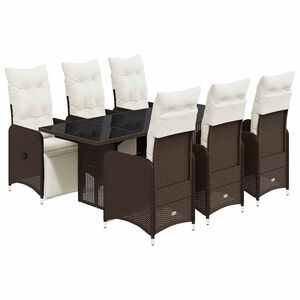 vidaXL 7 Piece Garden Bistro Set with Cushions Brown Poly Rattan