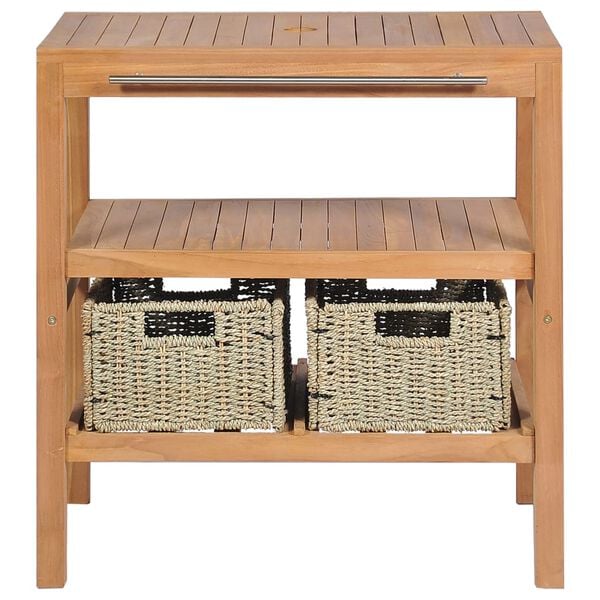 vidaXL Bathroom Vanity Cabinet with 2 Baskets Solid Teak 74x45x75 cm