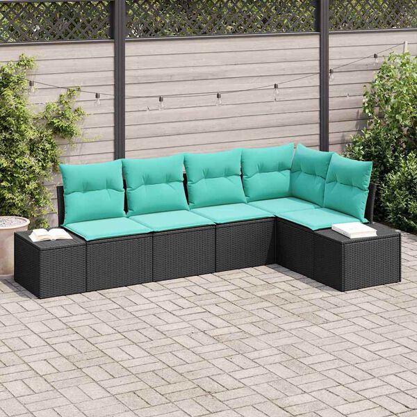 vidaXL Garden Sofa Set with Cushion 5 pcs Black Poly Rattan