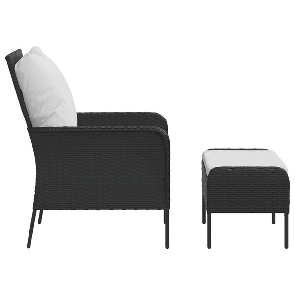 vidaXL Garden Chair with Footstool Black Poly Rattan