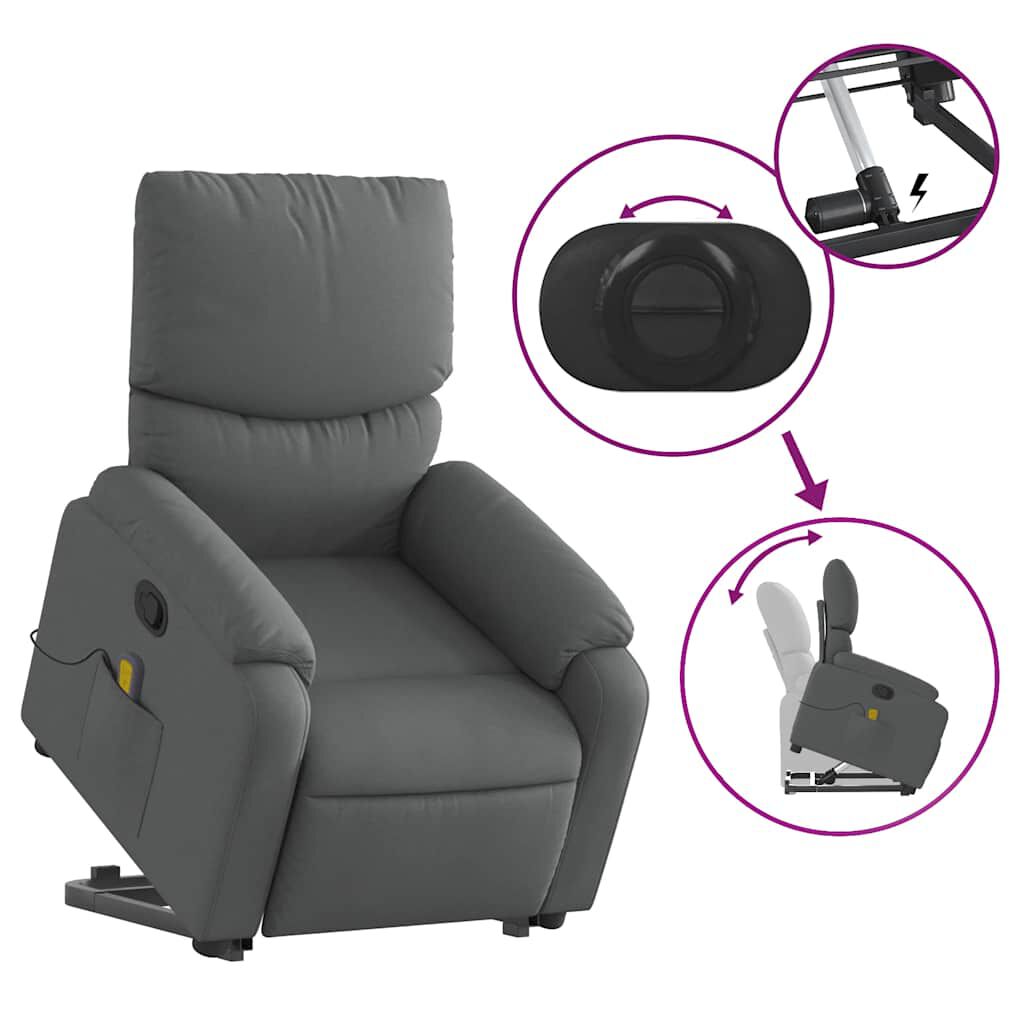 vidaXL Stand up Massage Recliner Chair Dark Grey Fabric