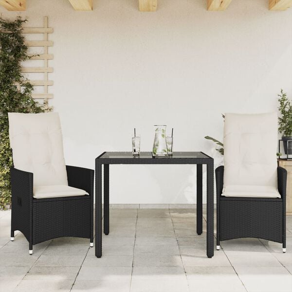 vidaXL 5 Piece Garden Dining Set with Cushions Black Poly Rattan