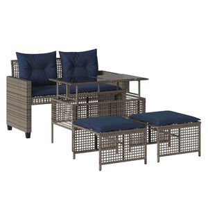 vidaXL 4 Piece Garden Sofa Set with Cushions Grey Poly Rattan Glass