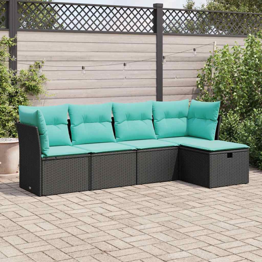 vidaXL 5 Piece Garden Sofa Set with Cushions Black Poly Rattan
