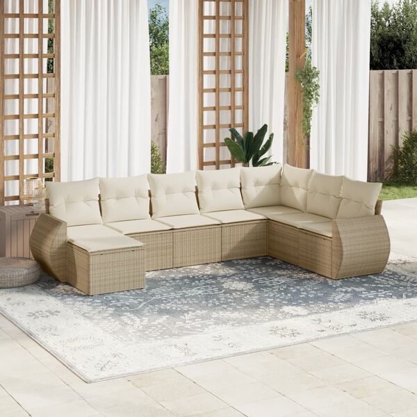 vidaXL 8 Piece Garden Sofa Set with Cushions Beige Poly Rattan