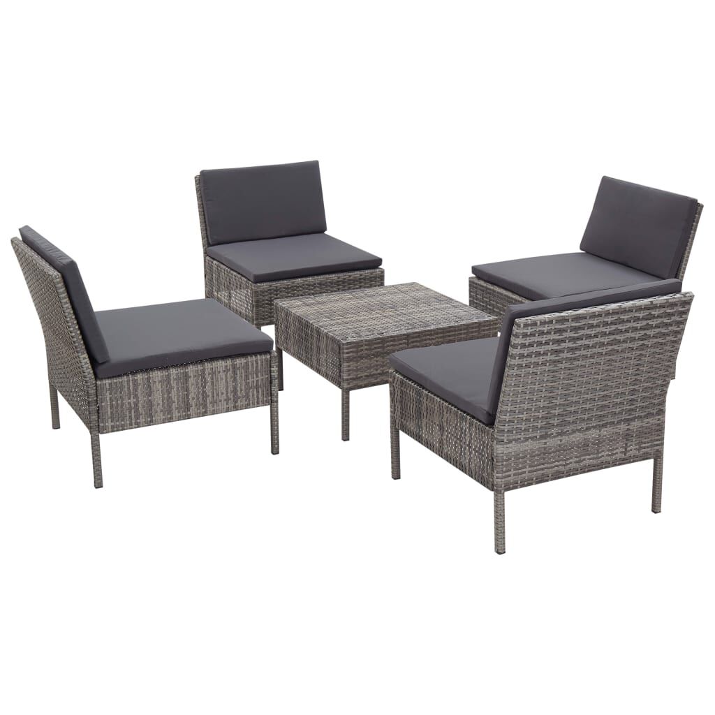 vidaXL 5 Piece Garden Sofa Set with Cushions Poly Rattan Grey