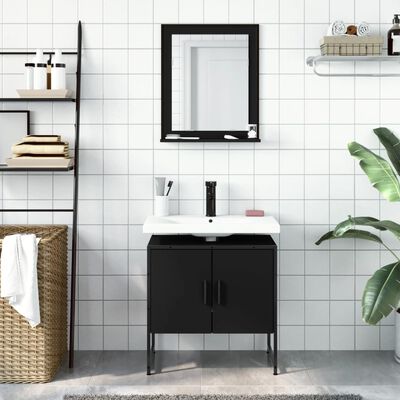 vidaXL 2 Piece Bathroom Cabinet Set Black Engineered Wood