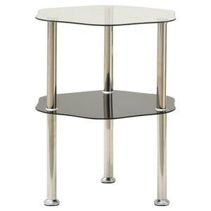 vidaXL 2-Tier Side Table Transparent & Black 38x38x50cm Tempered Glass