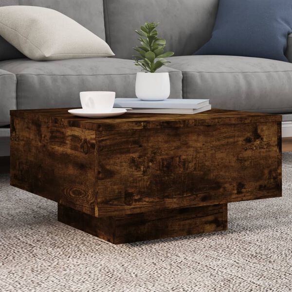 vidaXL Coffee Table with LED Lights Smoked Oak 55x55x31 cm