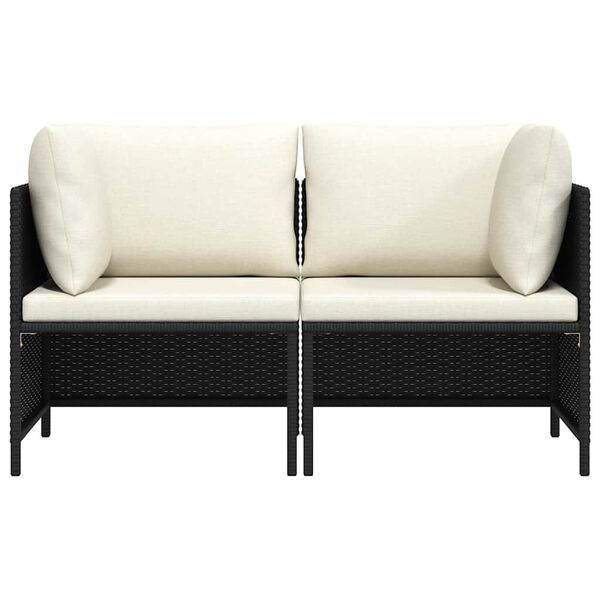 vidaXL 2-Seater Garden Sofa with Cushions Black Poly Rattan