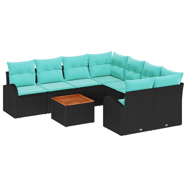 vidaXL Garden Sofa Set 9 pcs Black, turquoise