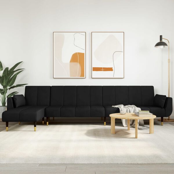 vidaXL L-shaped Sofa Bed Black 275x140x70 cm Velvet