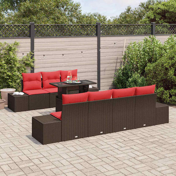 vidaXL Sofa Set with Cushion Manual 8 pcs Brown and Red Poly Rattan