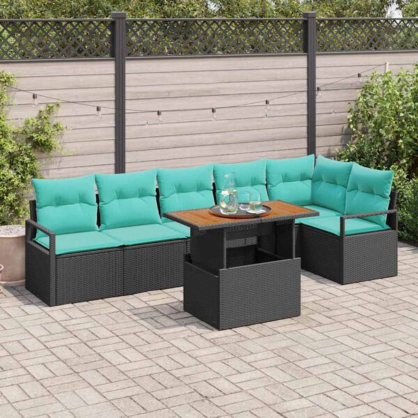 vidaXL Garden Sofa Set with Storage 7 pcs Black Poly rattan