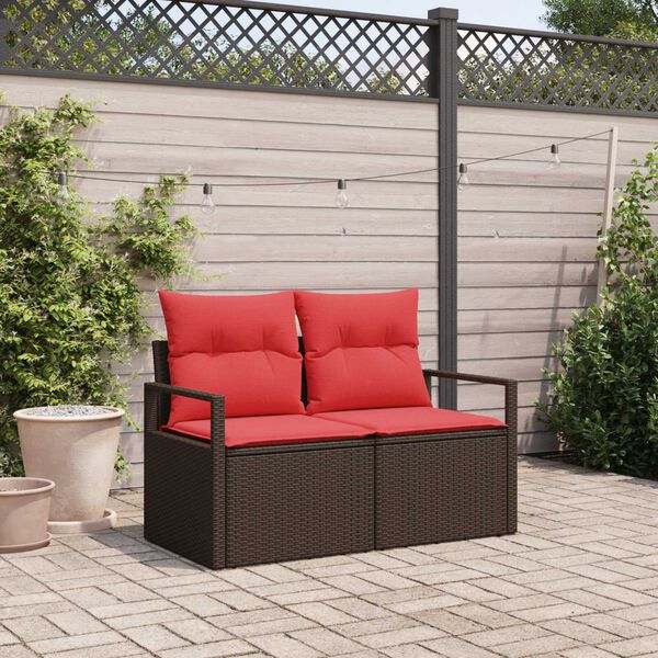 vidaXL 2-Seater Garden Sofa with Cushions Brown Poly Rattan