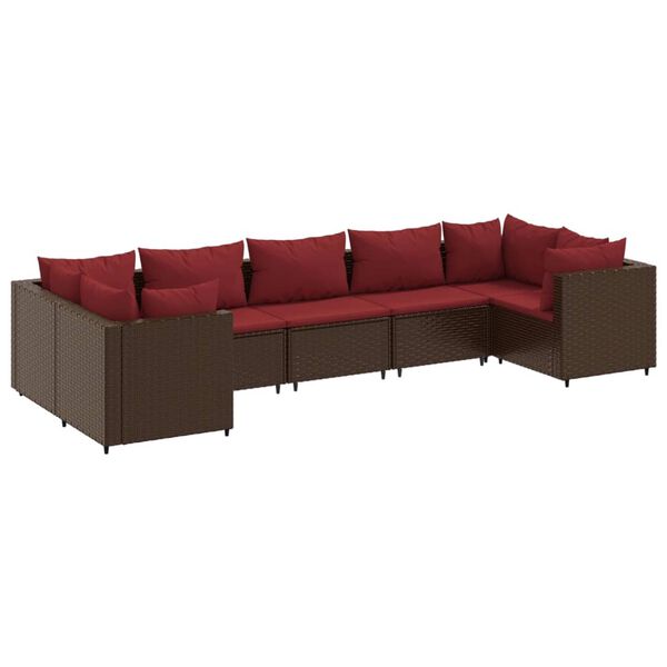 vidaXL 7 Piece Garden Lounge Set with Cushions Brown Poly Rattan