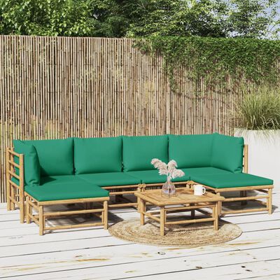 vidaXL 7 Piece Garden Lounge Set with Green Cushions Bamboo