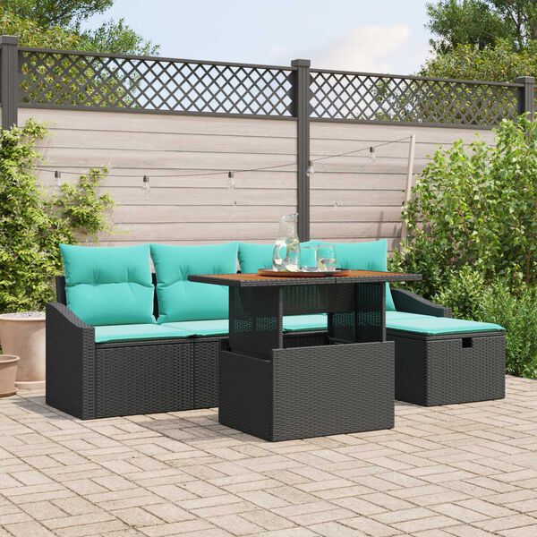 vidaXL 6 Piece Garden Sofa Set with Cushions Black Poly Rattan