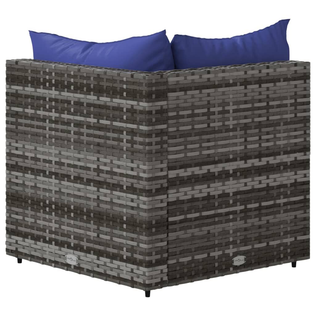 vidaXL Garden Corner Sofa with Cushions Grey Poly Rattan