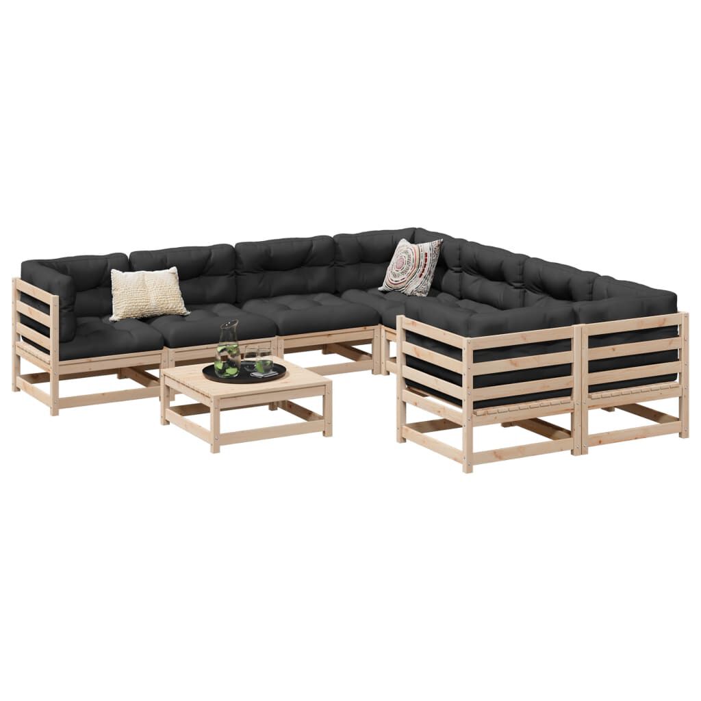vidaXL 9 Piece Garden Sofa Set with Cushions Solid Wood Pine