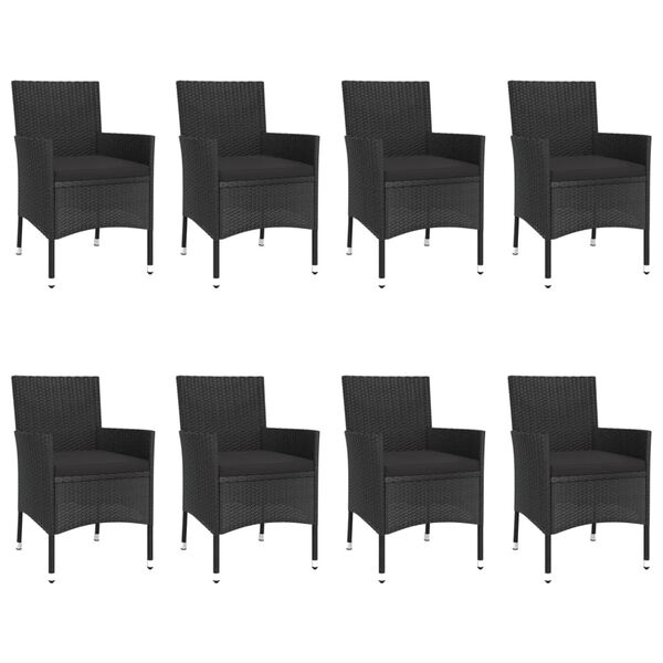 vidaXL 9 Piece Garden Dining Set with Cushions Black Poly Rattan