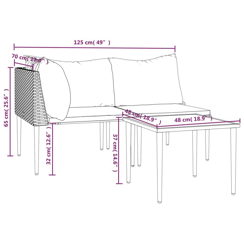 vidaXL 3 Piece Garden Lounge Set with Cushions Grey Poly Rattan