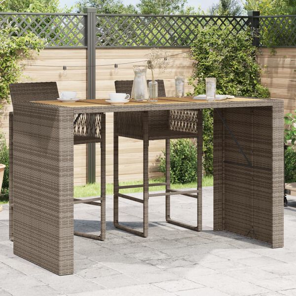 vidaXL Garden Bar Table with Acacia Wood Top Grey 185x80x110 cm Poly Rattan