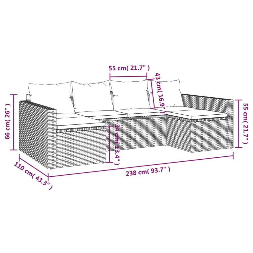 vidaXL 2 Piece Garden Lounge Set with Cushions Black Poly Rattan
