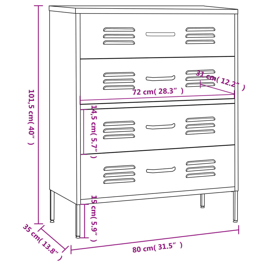 vidaXL Chest of Drawers Mint 80x35x101.5 cm Steel