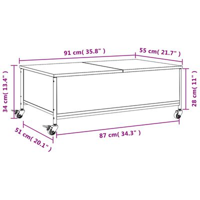 vidaXL Coffee Table with Wheels Smoked Oak 91x55x34 cm Engineered Wood