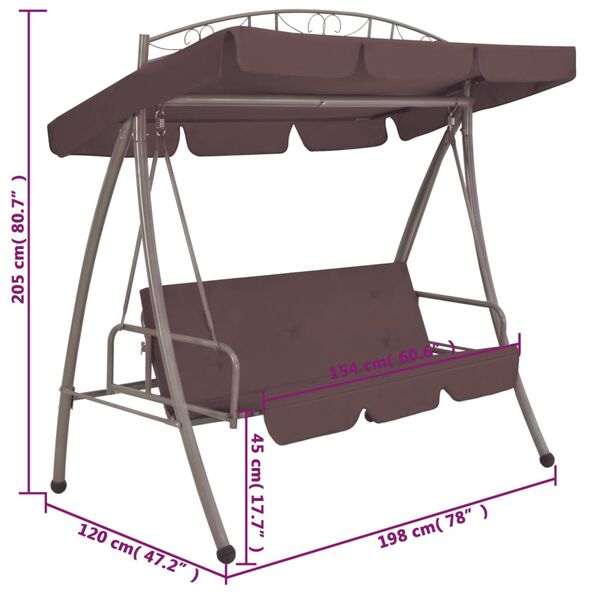 vidaXL Outdoor Convertible Swing Bench with Canopy Coffee
