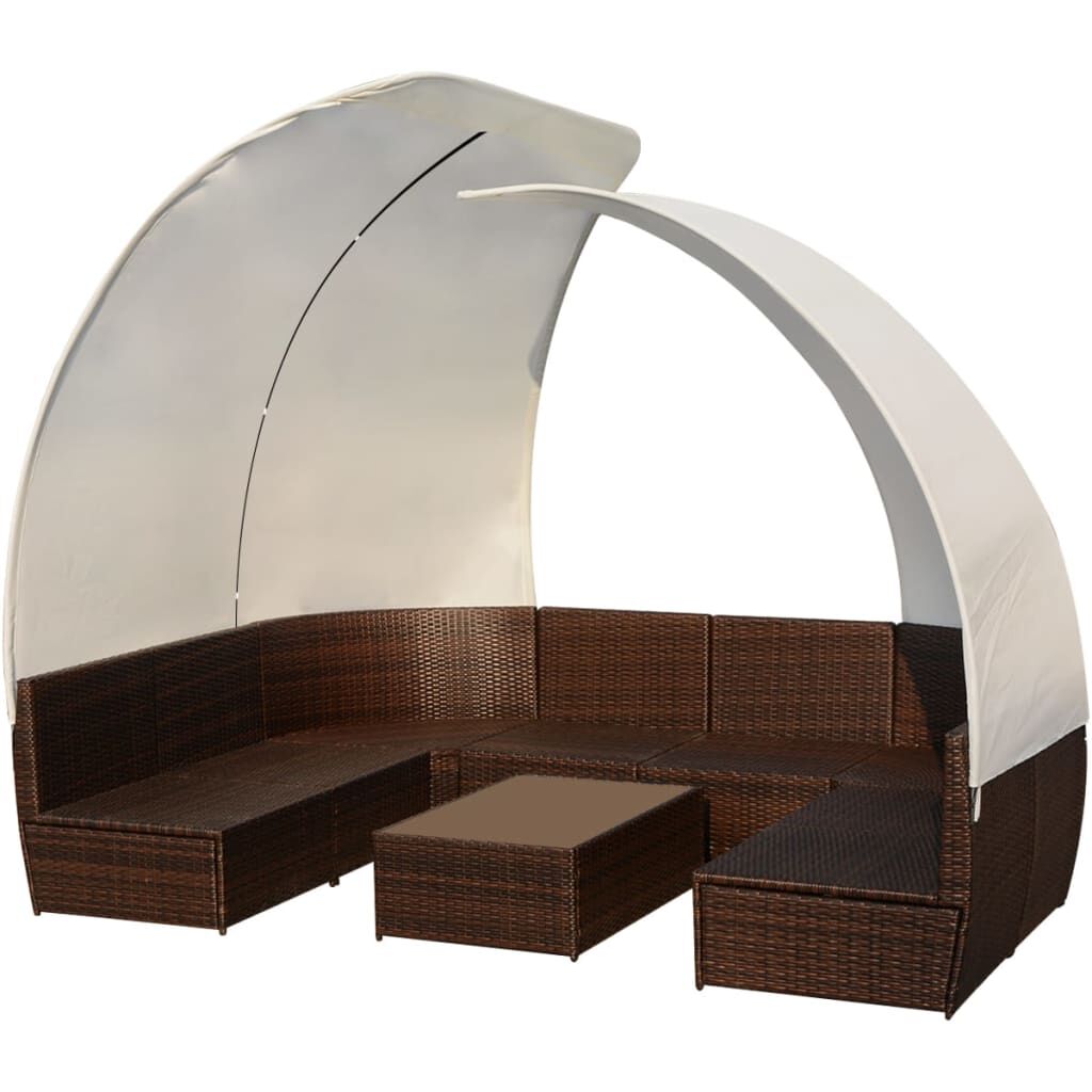 vidaXL 9 Piece Garden Lounge Set with Canopies Poly Rattan Brown
