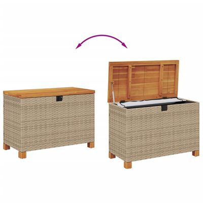 vidaXL Garden Storage Box Beige 80x40x48 cm Poly Rattan Acacia Wood