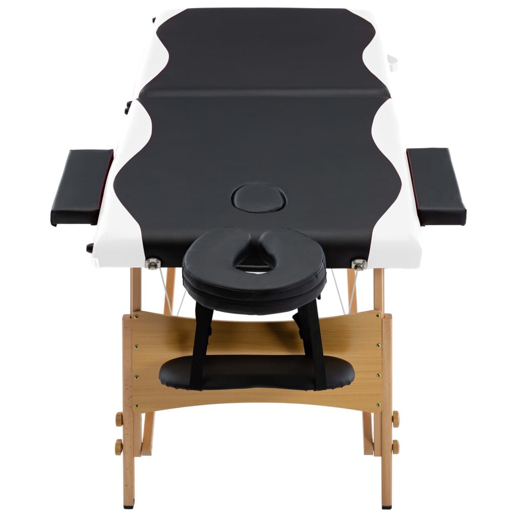 vidaXL Foldable Massage Table 2 Zones Wood Black and White