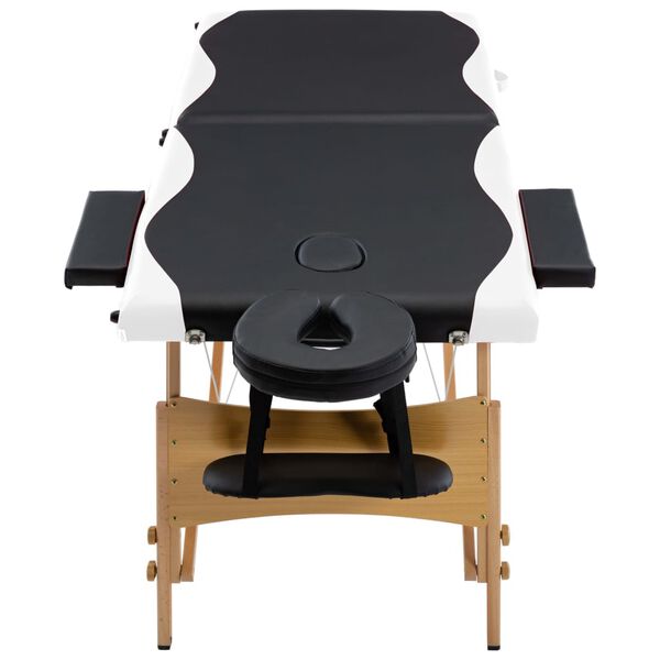 vidaXL Foldable Massage Table 2 Zones Wood Black and White