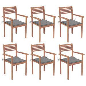 vidaXL Stackable Garden Chairs with Cushions 6 pcs Solid Teak Wood