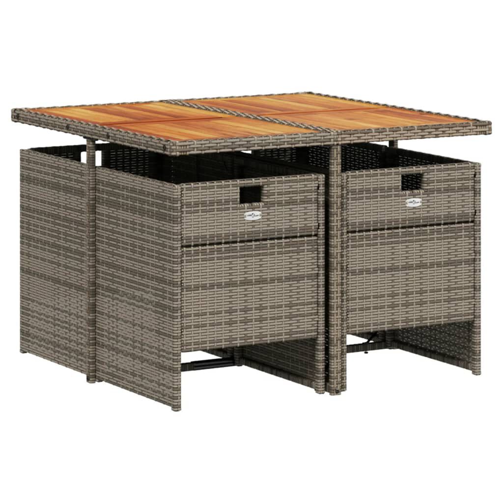 vidaXL 5 Piece Garden Dining Set with Cushions Grey Poly Rattan