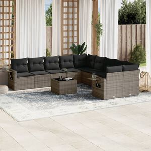 vidaXL 11 Piece Garden Sofa Set with Cushions Grey Poly Rattan