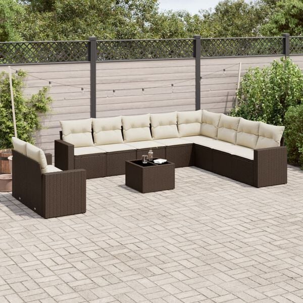 vidaXL 11 Piece Garden Sofa Set with Cushions Brown Poly Rattan