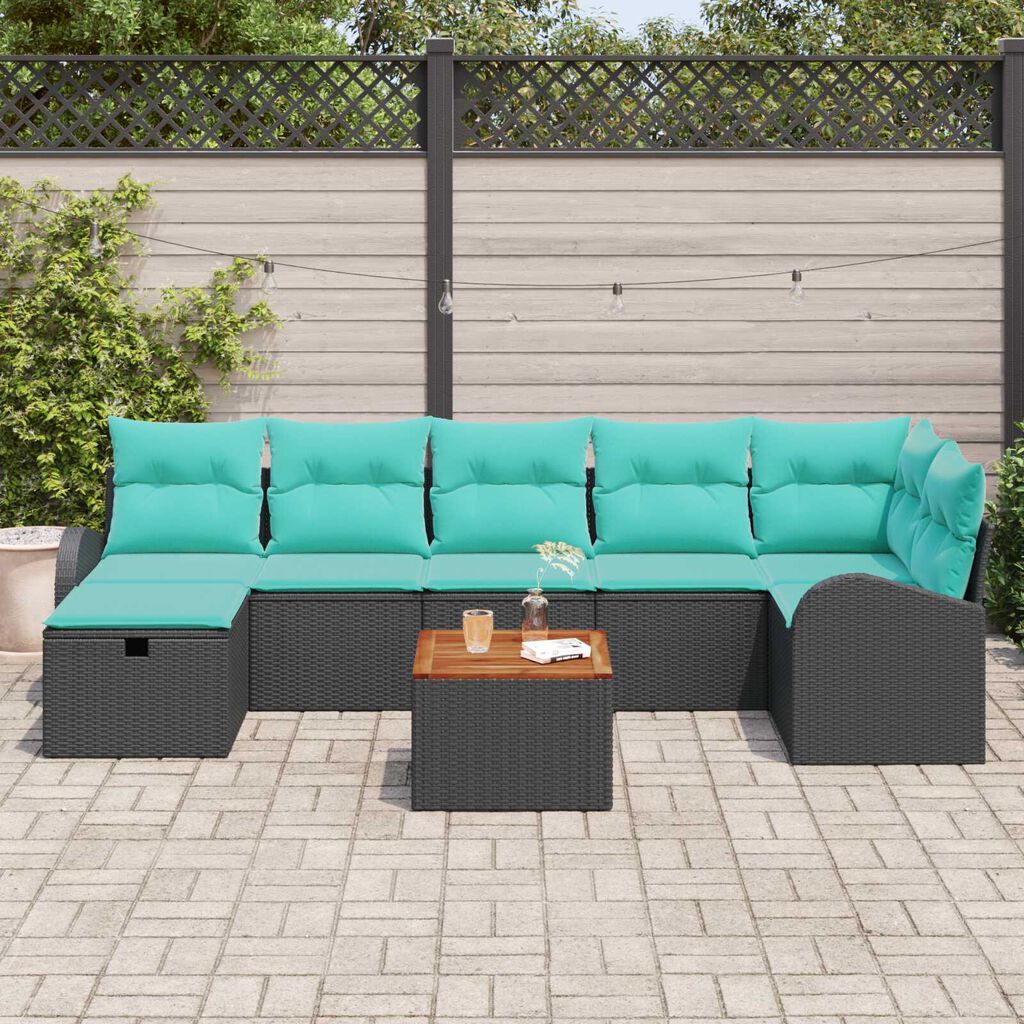 vidaXL 8 Piece Garden Sofa Set with Cushions in Black Poly Rattan